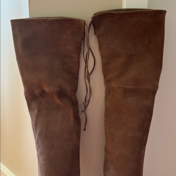 SALE! Stuart Weitzman Suede Taupe Kirstie Over the Knee (OTK) Boot, 60mm - Picture 3 of 16